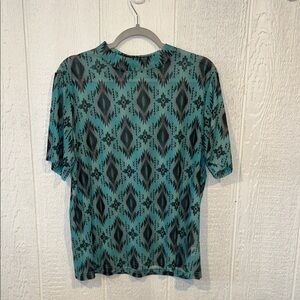 Sterling Kreek Sheer Teal Patterned Women's Top Aztec Western Southwestern